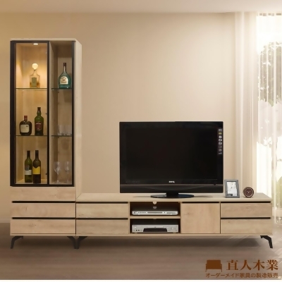 日本直人木業-KELLY白橡木182CM電視櫃加60CM玻璃展示櫃 