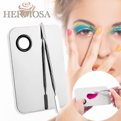 HERMOSA 彩妝粉底/口紅/美甲油不鏽鋼調色盤 11.5x7.5cm/1套 