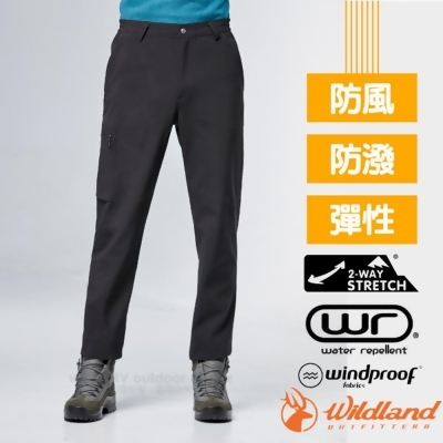 【荒野 WildLand】男新款 彈性輕量防風防潑長褲(防風.防潑.雙向彈性)/0A82312-54 黑 