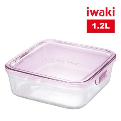 【iwaki】日本耐熱玻璃方形微波保鮮盒1.2L-粉 