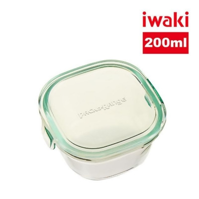 【iwaki】日本耐熱玻璃方形微波保鮮盒200ml-綠 