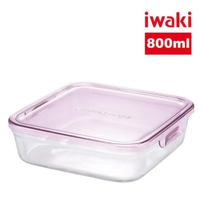 【iwaki】日本耐熱玻璃方形微波保鮮盒800ml-粉 