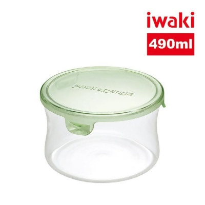 【iwaki】日本耐熱玻璃圓形微波保鮮盒490ml-綠 
