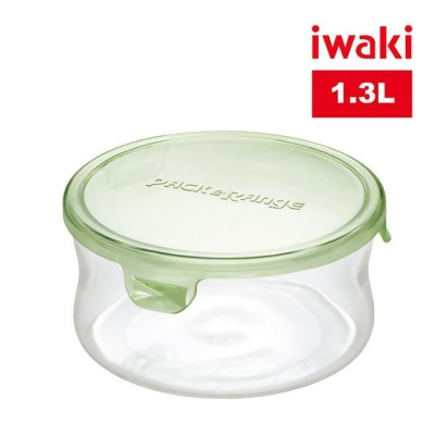 【iwaki】日本耐熱玻璃圓形微波保鮮盒1.3L-綠 
