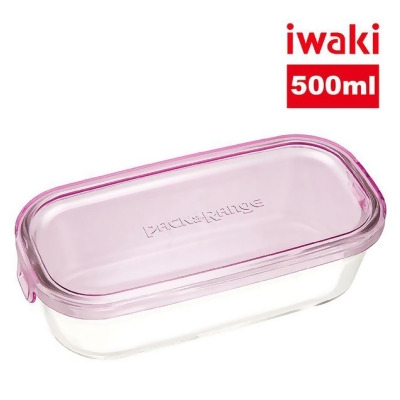 【iwaki】日本耐熱玻璃長方形微波保鮮盒500ml-粉 