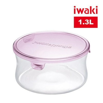 【iwaki】日本耐熱玻璃圓形微波保鮮盒1.3L-粉 