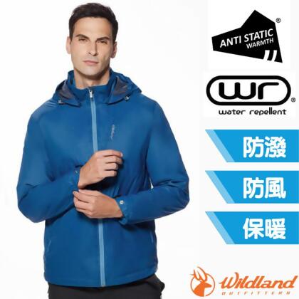 【荒野 WildLand】男 輕量天鵝絨防風連帽保暖外套.夾克/0A92908-137 帝國藍 