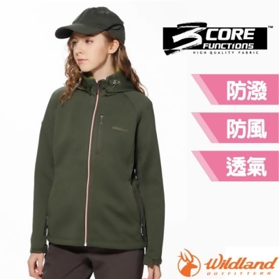 【荒野 WildLand】女 防風防潑保暖軟殼連帽外套.夾克(內刷毛)/0A92921-48 深墨綠 