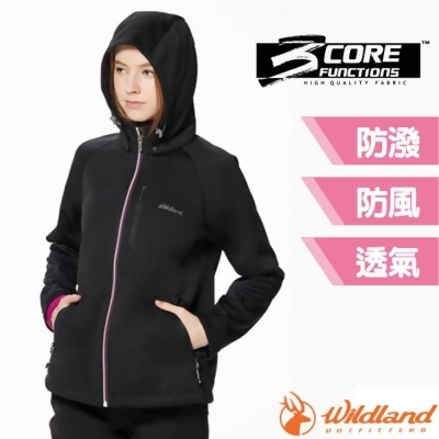 【荒野 WildLand】女 防風防潑保暖軟殼連帽外套.夾克(內刷毛)/0A92921-54 黑色 