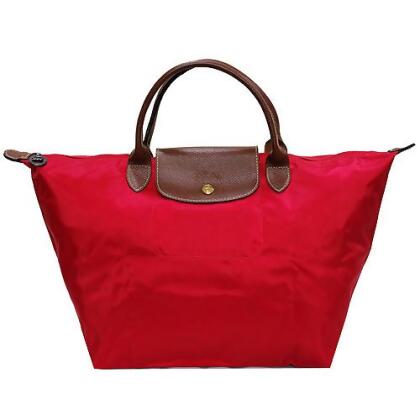 LONGCHAMP 短把尼龍水餃包(中-亮紅) 