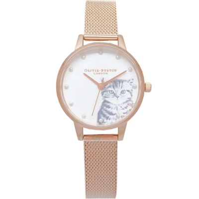 OLIVIA BURTON 手錶 OB16WL88 悠閒療癒貓咪 SWAROVSKI珍珠時刻 網狀錶帶 女錶 
