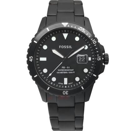 FOSSIL手錶 FS5659 放大日期 夜光 防水 IP黑鋼帶 男錶 