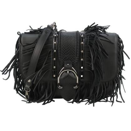 LONGCHAMP AMAZONE ROCK 流蘇鉚釘荷蓬包(黑色) 