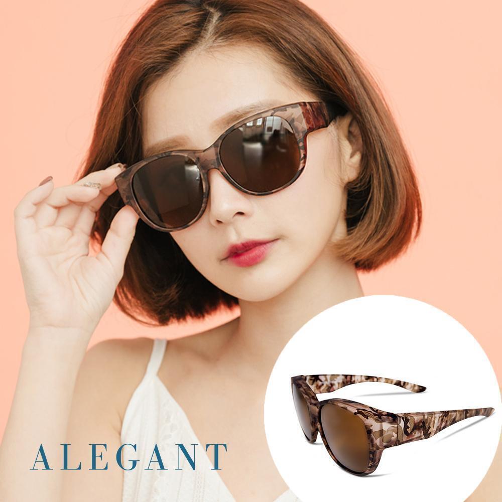 ALEGANT低調亞麻棕色豹紋圓框全罩式寶麗來偏光墨鏡/外掛式UV400太陽眼鏡