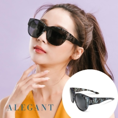ALEGANT低調亞麻灰色豹紋圓框全罩式寶麗來偏光墨鏡/外掛式UV400太陽眼鏡 