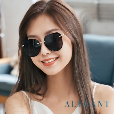 ALEGANT法式浪漫流行拼接半框設計青木黑色墨鏡/UV400太陽眼鏡 