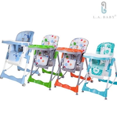 【美國 L.A. Baby】多功能高腳餐椅-腳踏不可調款(7色選購藍色、黃色、綠色、白色、橘色) 