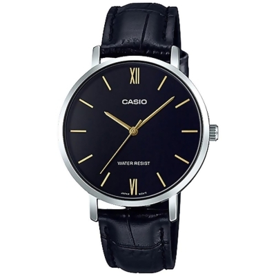CASIO 卡西歐 簡約指針女錶 皮革錶帶 黑色錶面 日常生活防水(LTP-VT01L-1B) 