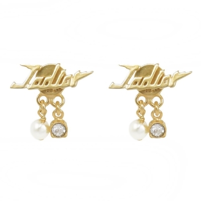 Dior J'adior 英字LOGO水鑽珍珠裝飾耳環.金 
