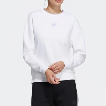 【adidas 愛迪達】上衣 長袖上衣 女上衣 大學t 白 FI W SWT GLOSS(H09743) 