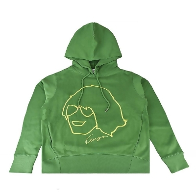 KENZO草寫刺繡LOGO創辦人造型設計內刷毛連帽T恤(草綠x檸檬綠) 