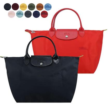 LONGCHAMP LE PLIAGE GREEN系列刺繡短把再生尼龍摺疊水餃包(中/多色選) 