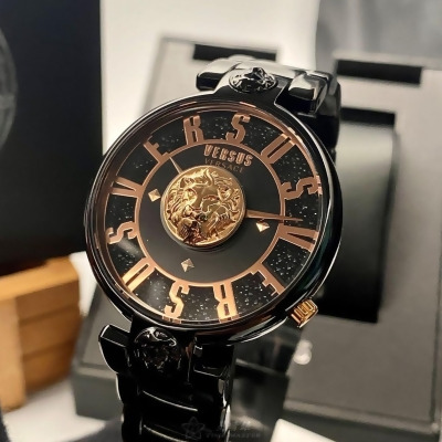 VERSUS VERSACE40mm圓形黑精鋼錶殼黑色錶盤精鋼深黑色錶帶款VV00070 