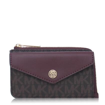 Michael Kors 經典 PVC / 卡片 / 零錢包_深咖紫紅 