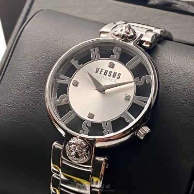 VERSUS VERSACE36mm圓形銀精鋼錶殼透視錶盤精鋼銀色錶帶款VV00091 