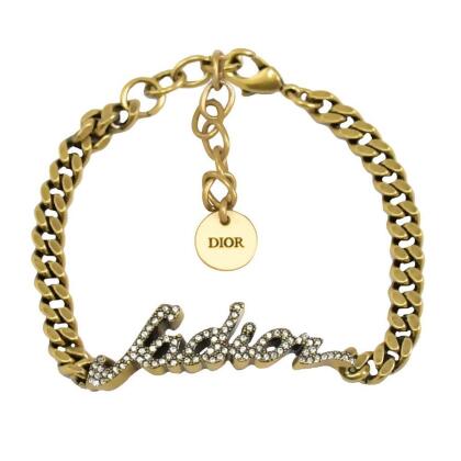 Dior J'ADIOR 水鑽LOGO復古造型手鍊.古銅金 