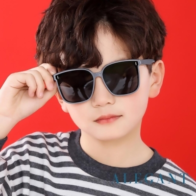 ALEGANT童樂時尚海豹灰兒童專用輕量矽膠彈性太陽眼鏡/UV400方框偏光墨鏡 