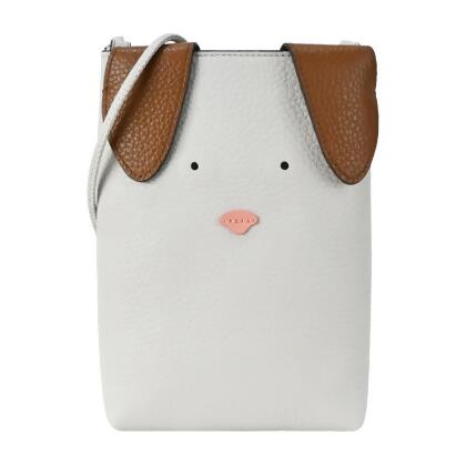 FURLA ALLEGRA荔枝紋小狗造型斜背手機包-米 