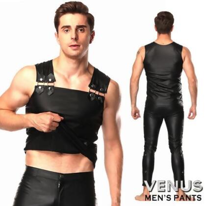 Venus 男士漆皮無袖衣+漆皮長褲 舞台表演衣 摔角衣 