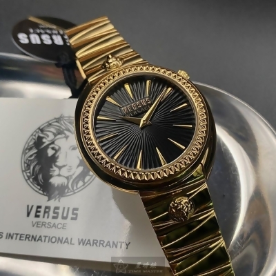 VERSUS VERSACE38mm螺旋形金色精鋼錶殼黑色錶盤精鋼金色錶帶款VV00134 