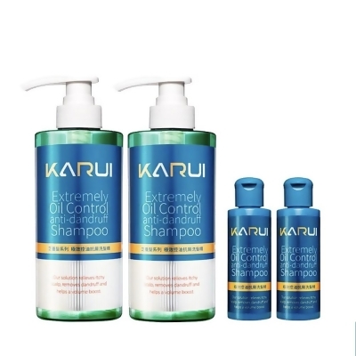 【KARUI卡洛伊】芝養髮系列:極效控油抗屑洗髮精．2大2小(2罐450ML+2罐隨身瓶) 