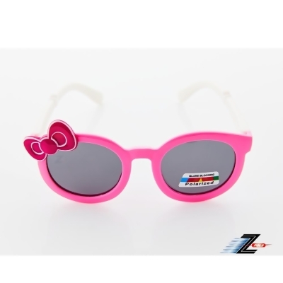 【Z-POLS】兒童款橡膠軟質彈性舒適大蝴蝶結粉紅白設計 頂級Polarized偏光抗UV400太陽眼鏡(兒童專用偏光鏡 