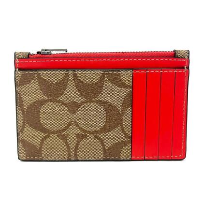 【COACH】C LOGO男款信用卡夾名片夾零錢包(焦糖/紅) 
