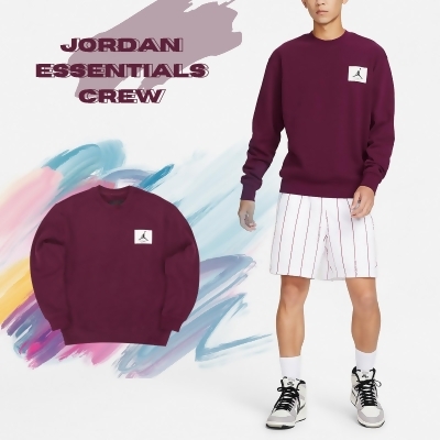 Nike 大學T Jordan Essential 衛衣 棗紅 白 男女款 薄刷毛 重磅 長袖上衣 FB3910-680 