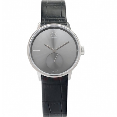 CK Calvin Klein凱文克萊K2Y231C3(小)手錶 摩登時尚 灰黑面銀框黑皮帶 獨立小秒針 女錶 