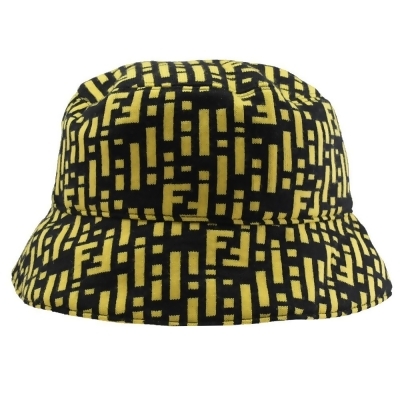 FENDI 經典品牌LOGO印花羊毛漁夫帽/遮陽帽.黑黃 多尺寸 