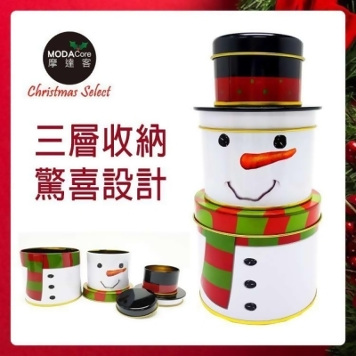 摩達客耶誕-聖誕雪人創意三層糖果罐擺飾交換禮物 