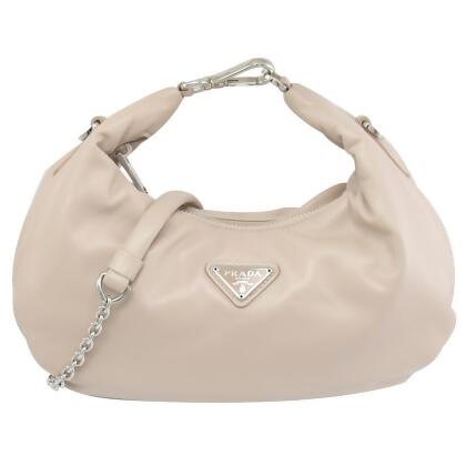 PRADA 1BH172 三角LOGO納帕小羊皮迷你兩用包.淺褐 