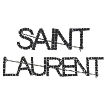 YSL 652628 Saint Laurent 經典英字水鑽金屬胸針.銀 