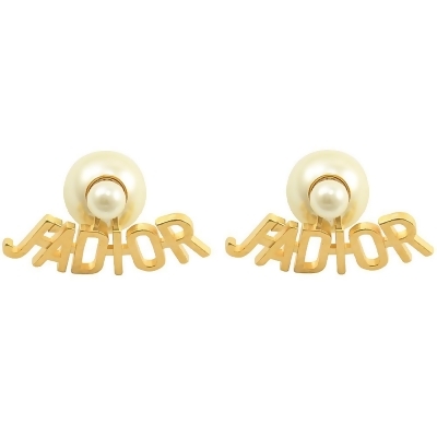 Dior TRIBALES 經典LOGO珠珠針式耳環.金 