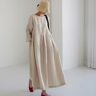 【nata】日系棉麻壓摺洋裝（共二色）S-XL 