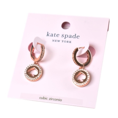 KATE SPADE 雙圈水鑽鏤空桃心針式耳環-玫瑰金 