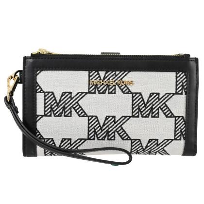 MICHAEL KORS Jet Set Travel 緹花帆布手提中長夾.黑邊 
