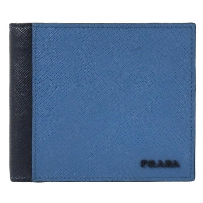 PRADA 2MO233 SAFFIANO 粒面五卡雙折短夾.藍/黑 