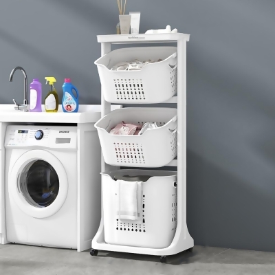 【friDay限定】【Mr.box】北歐風雙向取物三層洗衣分類收納籃-附輪 