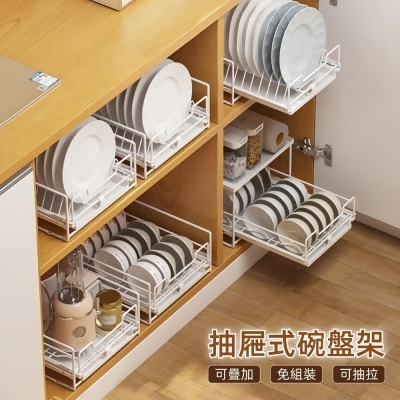【慢慢家居】加大款-廚房可抽拉碗盤瀝水架下水槽收納架 (3款任選/可疊加) 